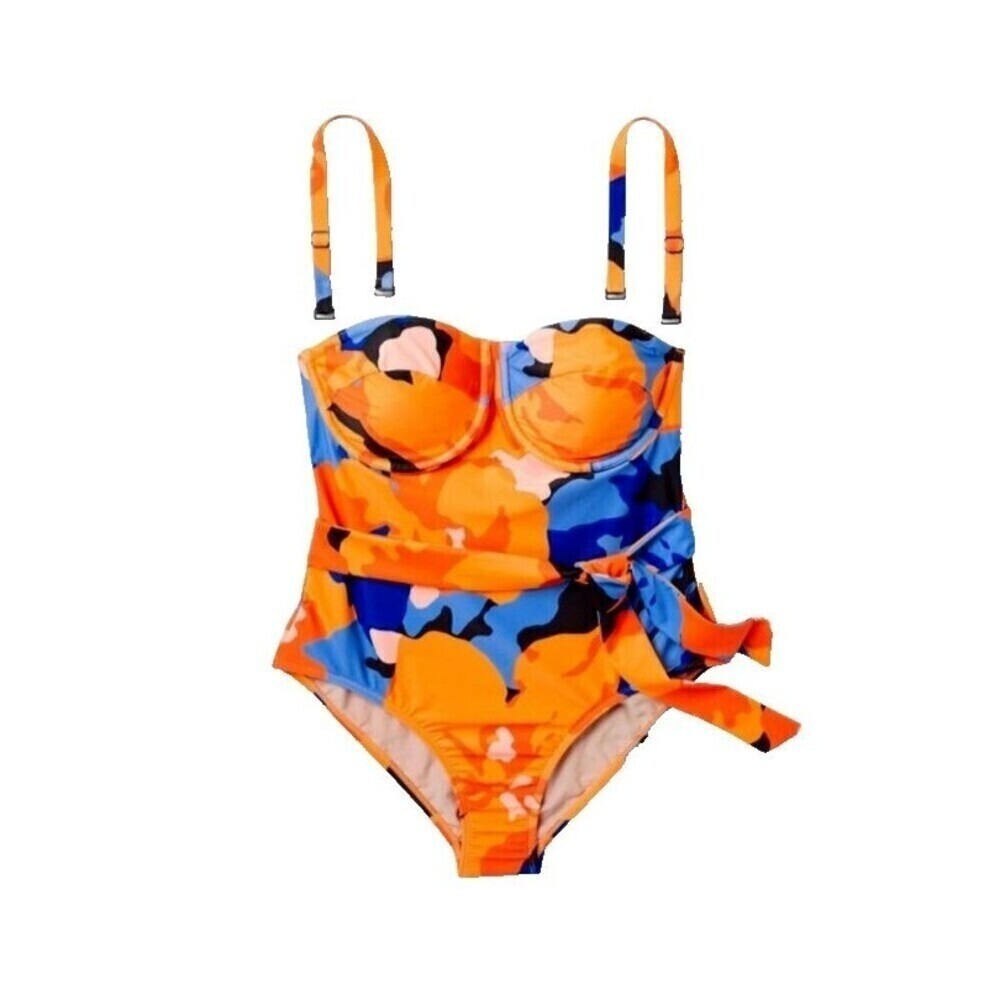 Tabitha Brown  One Piece Swimsuit Multicolor 18W Floral Print Tie-Front NWOT‎